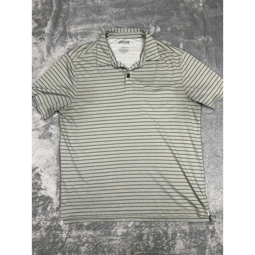 Duluth Trading Co Men's Gray Striped Polo Shirt L Regular